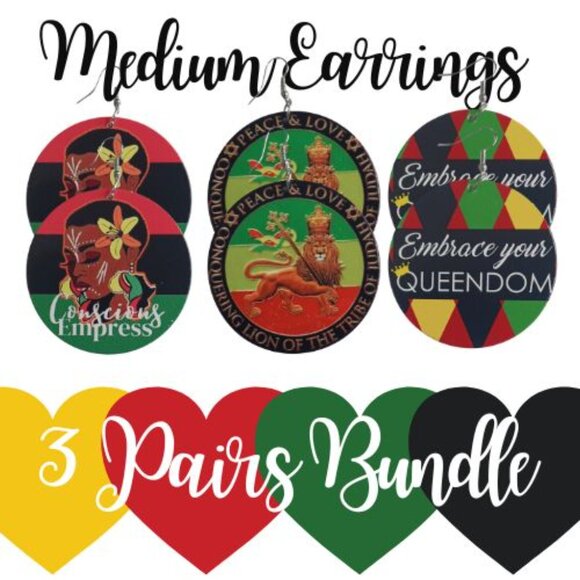 3 Pairs MEDIUM Statement Dangle Drop Wood Earrings Bundle - 003 - Picture 4 of 6